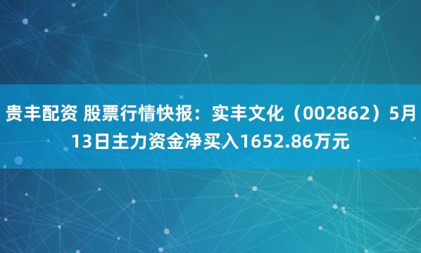 贵丰配资 股票行情快报：实丰文化（002862）5月13日主力资金净买入1652.86万元