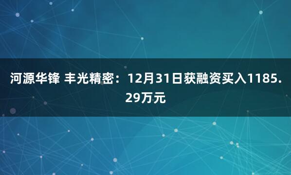 河源华锋 丰光精密：12月31日获融资买入1185.29万元